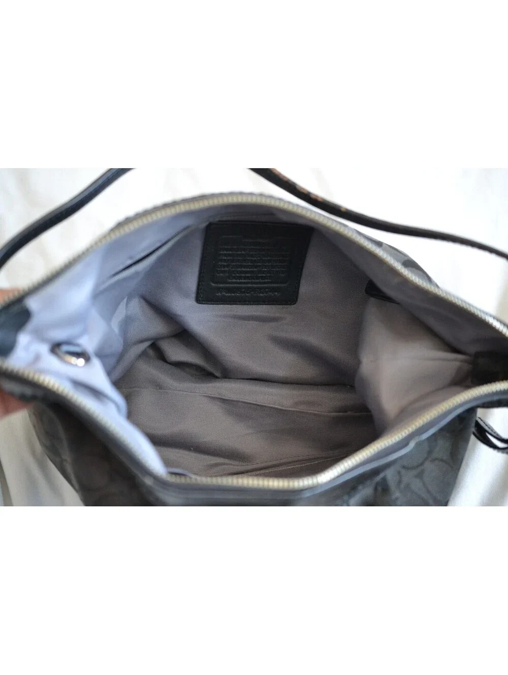 Coach F13744 Signature Pleated Hobo Shoulder Bag Black Gray Y2K 2009